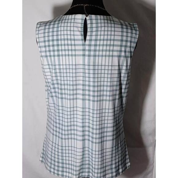 Calvin Klein Shirt Womens Small Green White Plaid Sleeveless Blouse Top Office - Picture 3 of 4